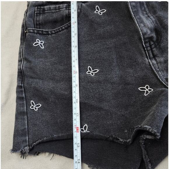 Black Embroidered Butterfly Cut off Jean SHORTS Size 11 Khaki+Blue - Picture 7 of 9